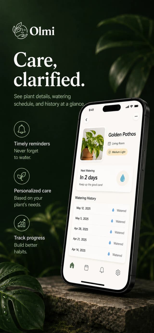 Olmi plant care dashboard
